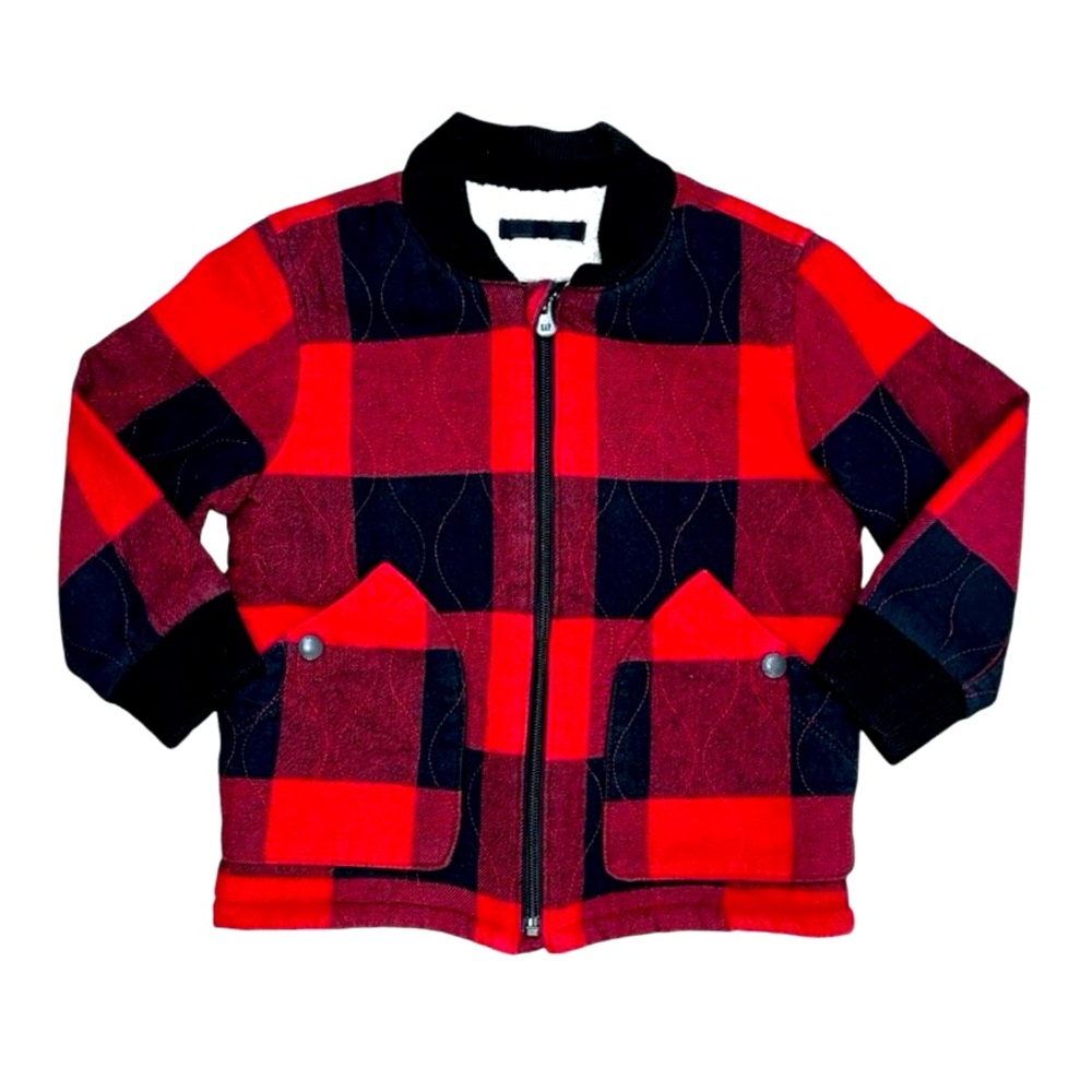 GAP Baby Gap Red and Black Buffalo Check Quilted Bomber Jacket Size 4T